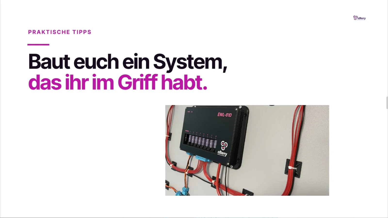 „Baut euch ein System, das ihr im Griff habt" — Verteiler mit sauber geführten Strängen