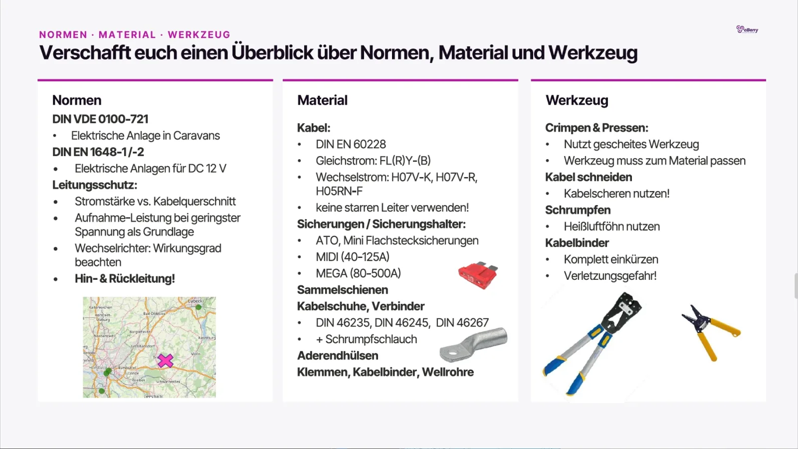 Normen, Material und Werkzeug im Überblick (DIN VDE 0100-721, DIN EN 1648)