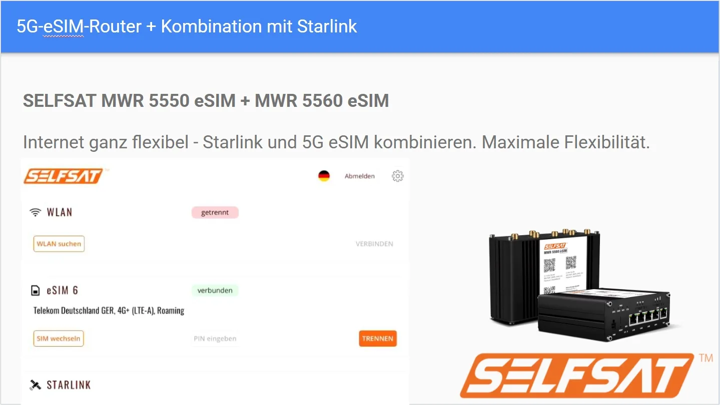 Selfsat-Router mit eSIM: WLAN, Mobilfunk und Starlink unter einem Dach