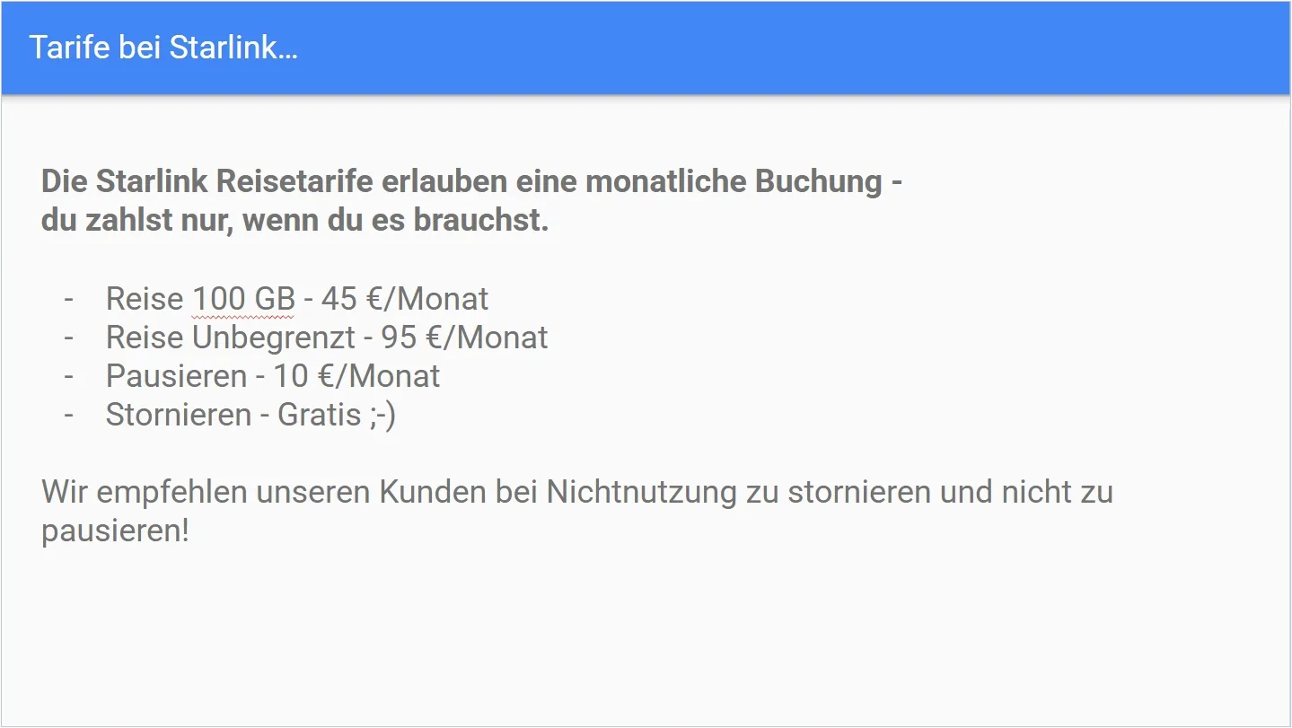 Reisetarife: monatlich buchbar — bei Nichtnutzung stornieren statt pausieren