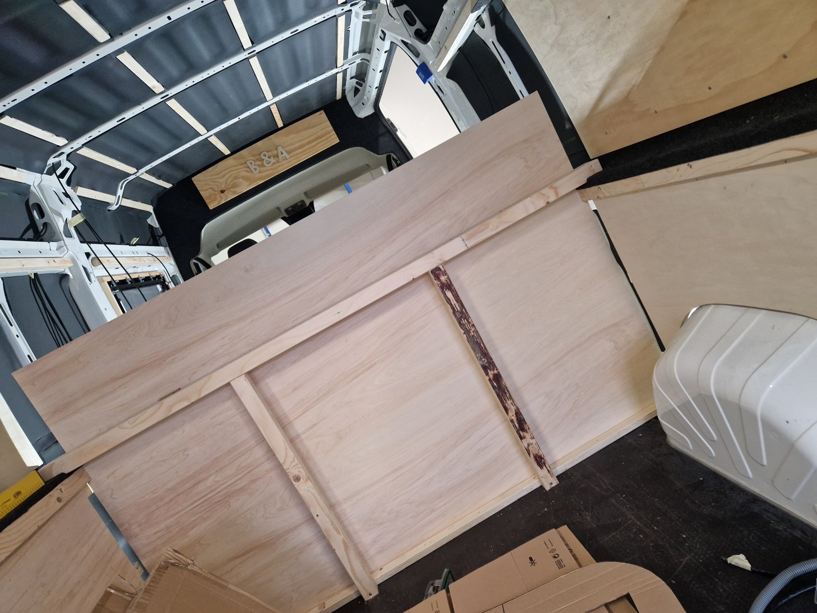 Dachverlattung und erste Sperrholzplatten